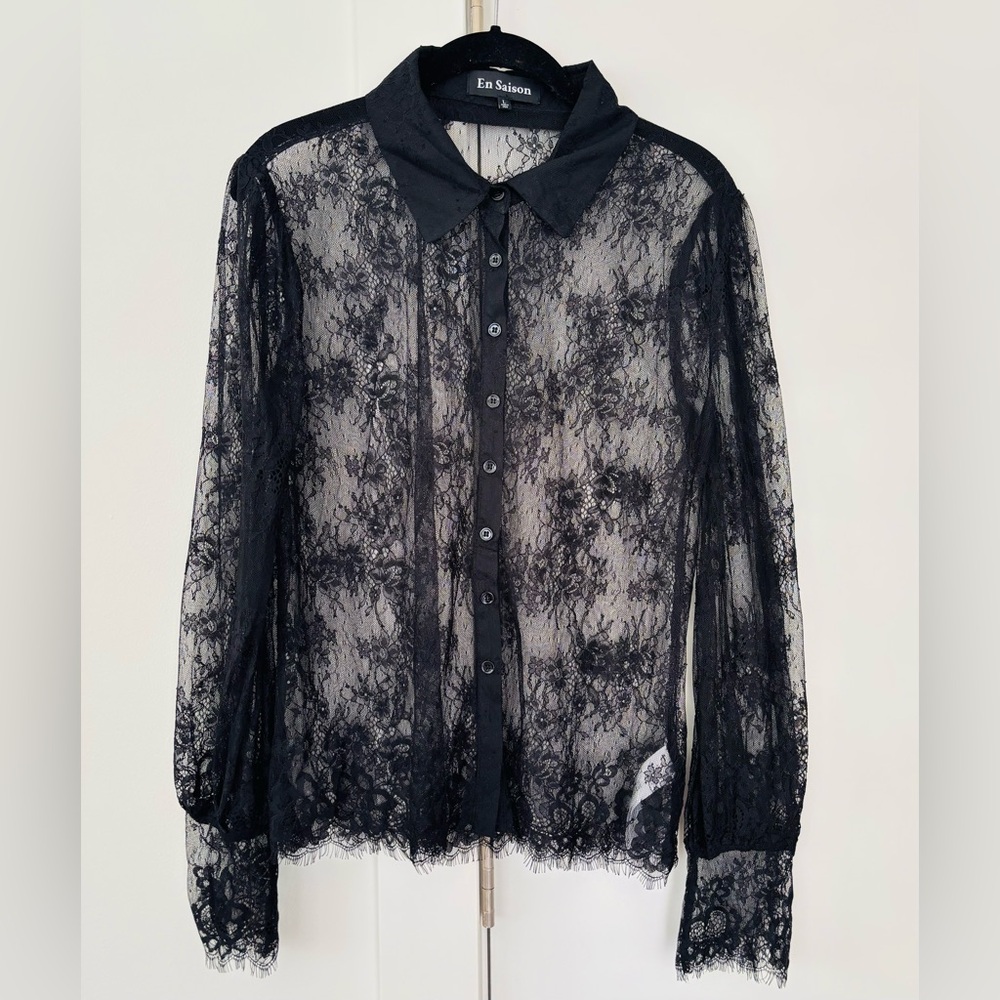 En Saison Black See Through Button Up Blouse size Large - Picture 2 of 4
